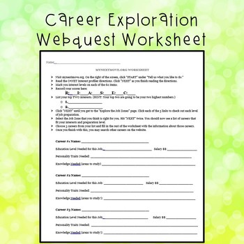 Career Exploration Worksheet By The Happy School Counselor Teachers 