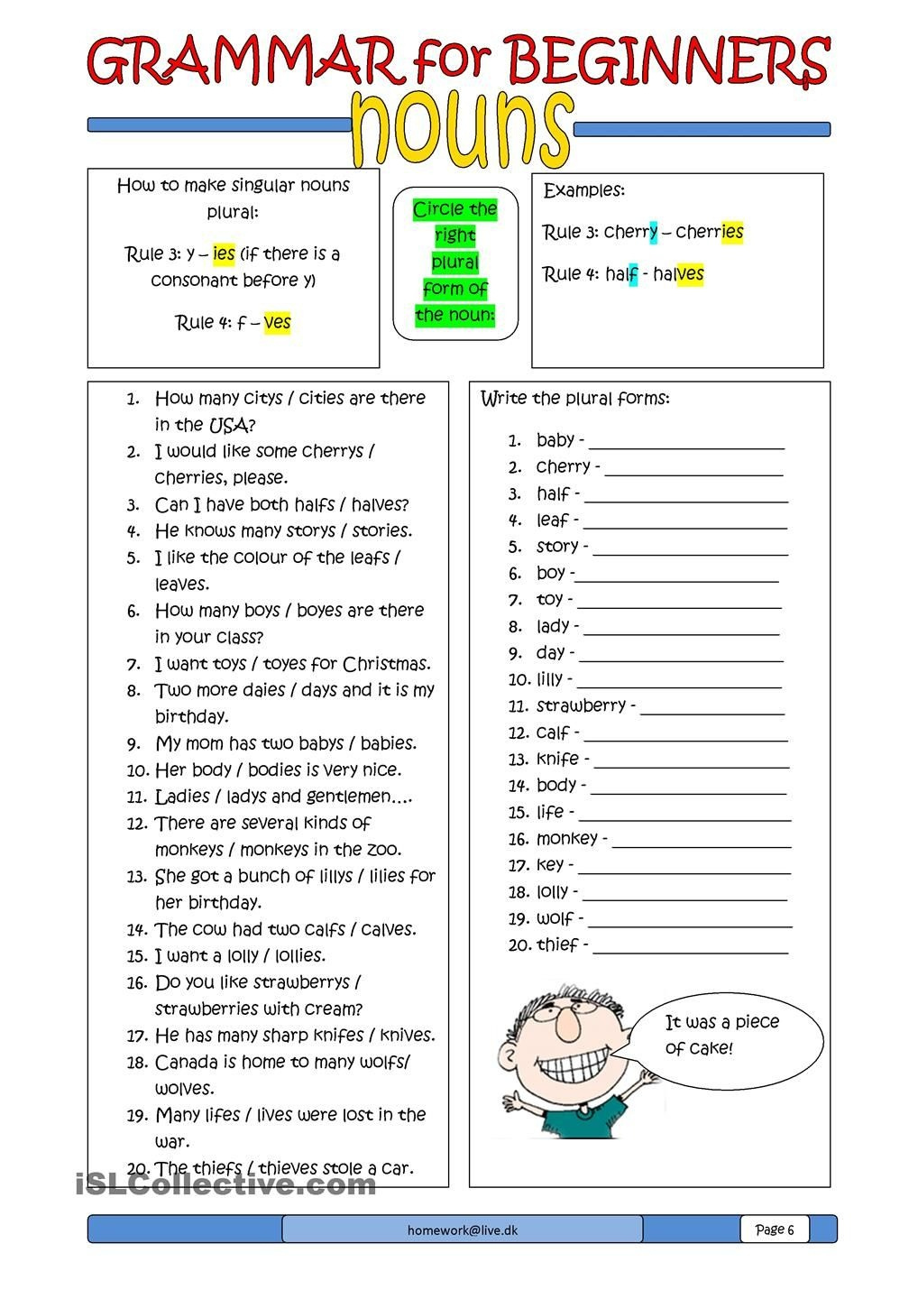 Free English Printable Worksheets For High School