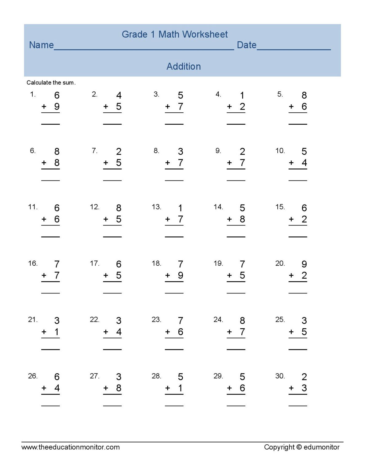 Free Printable Grade 1 Maths Worksheets South Africa