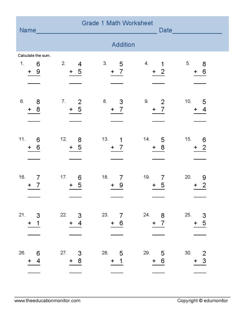 Fun Free Printable 1st Grade Math Worksheets