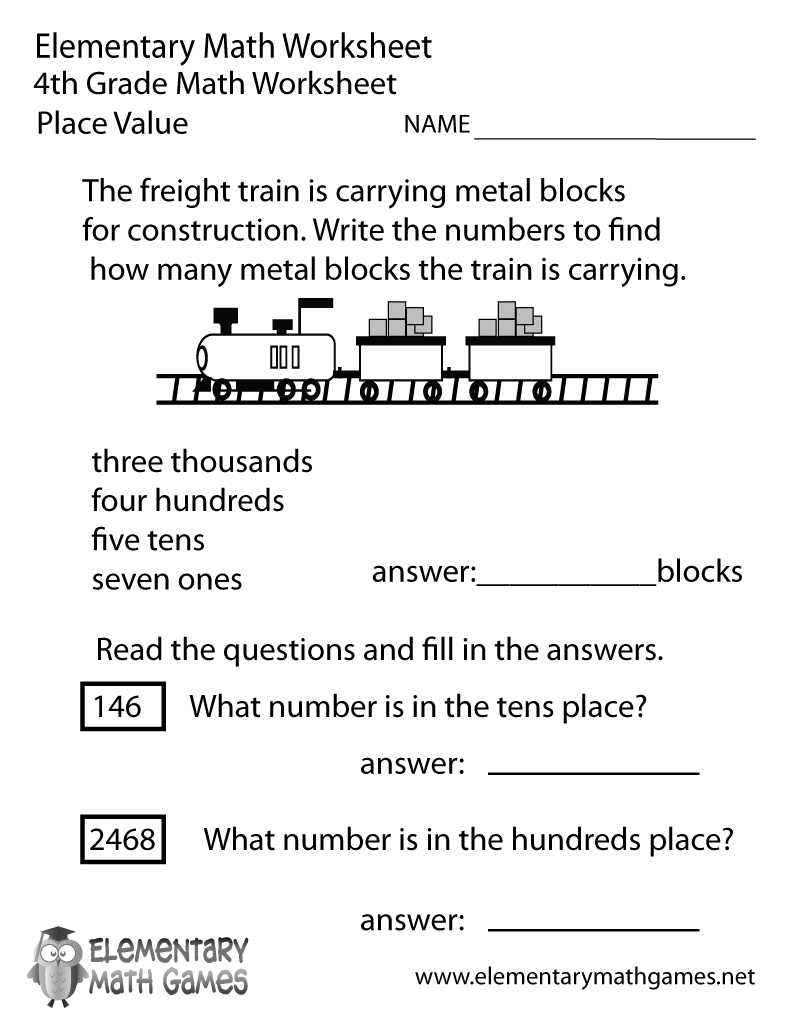 Free 4Th Grade Math Worksheets Printable With Answers 4th Grade Word 