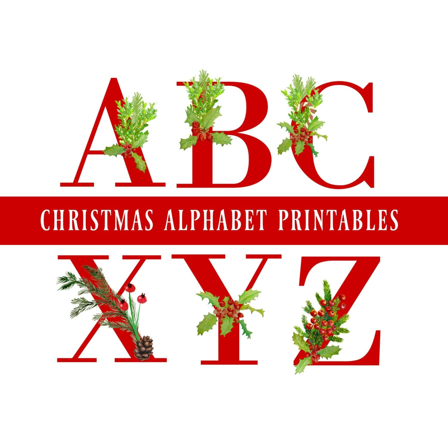 Red Christmas Alphabet Number Printables Christmas Alphabet