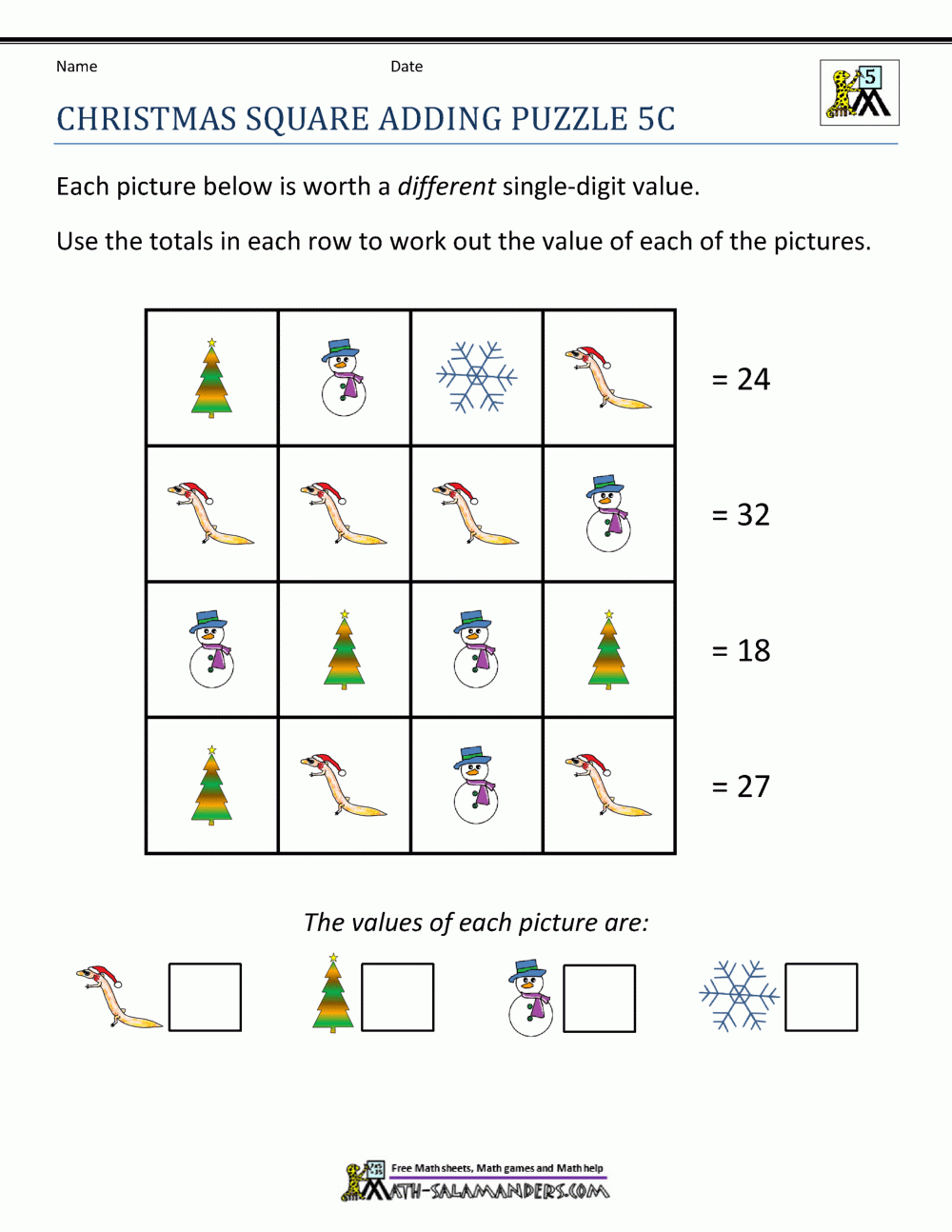 Christmas Math 5th Grade Worksheets