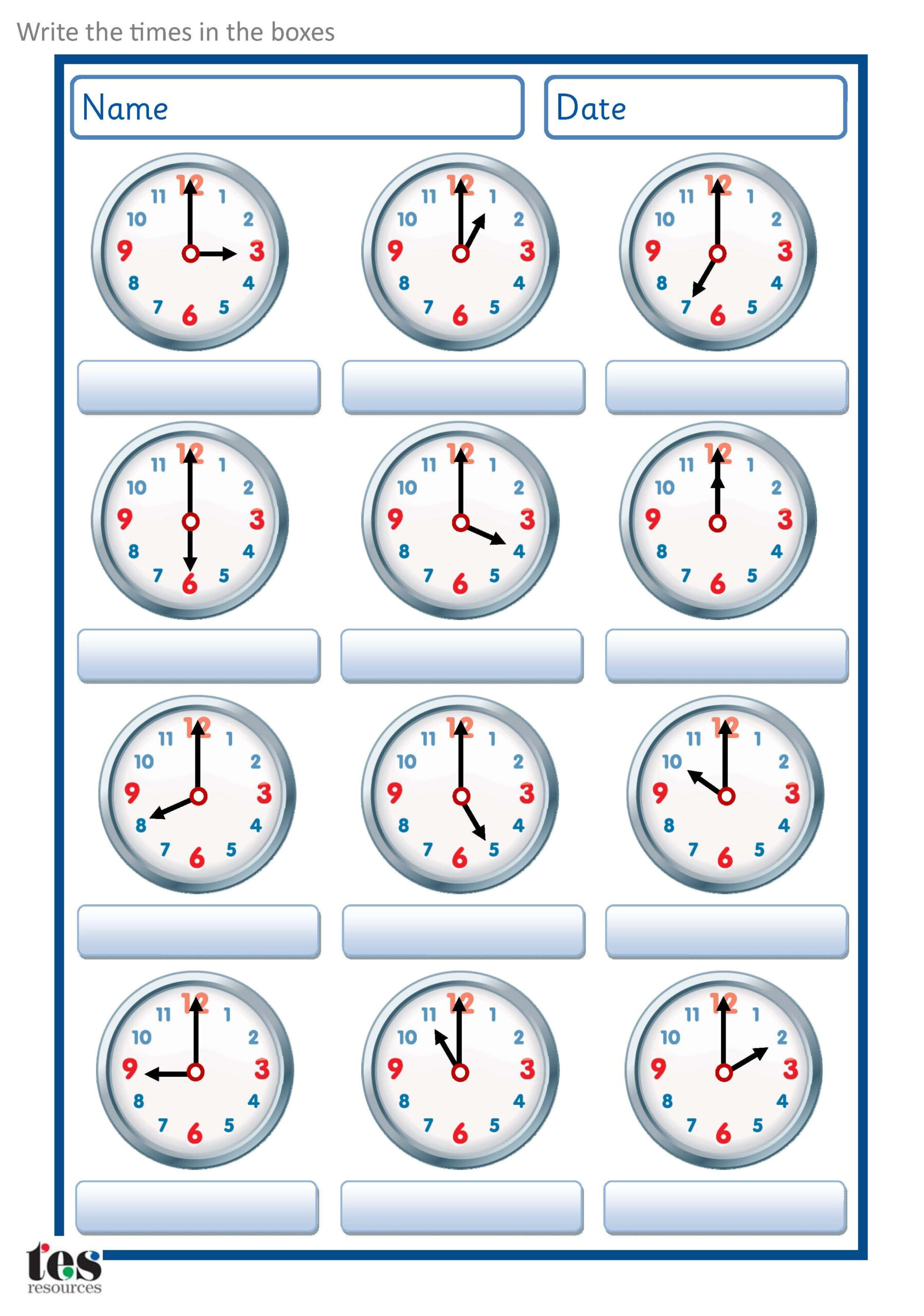 Free Printable Worksheets For Clock