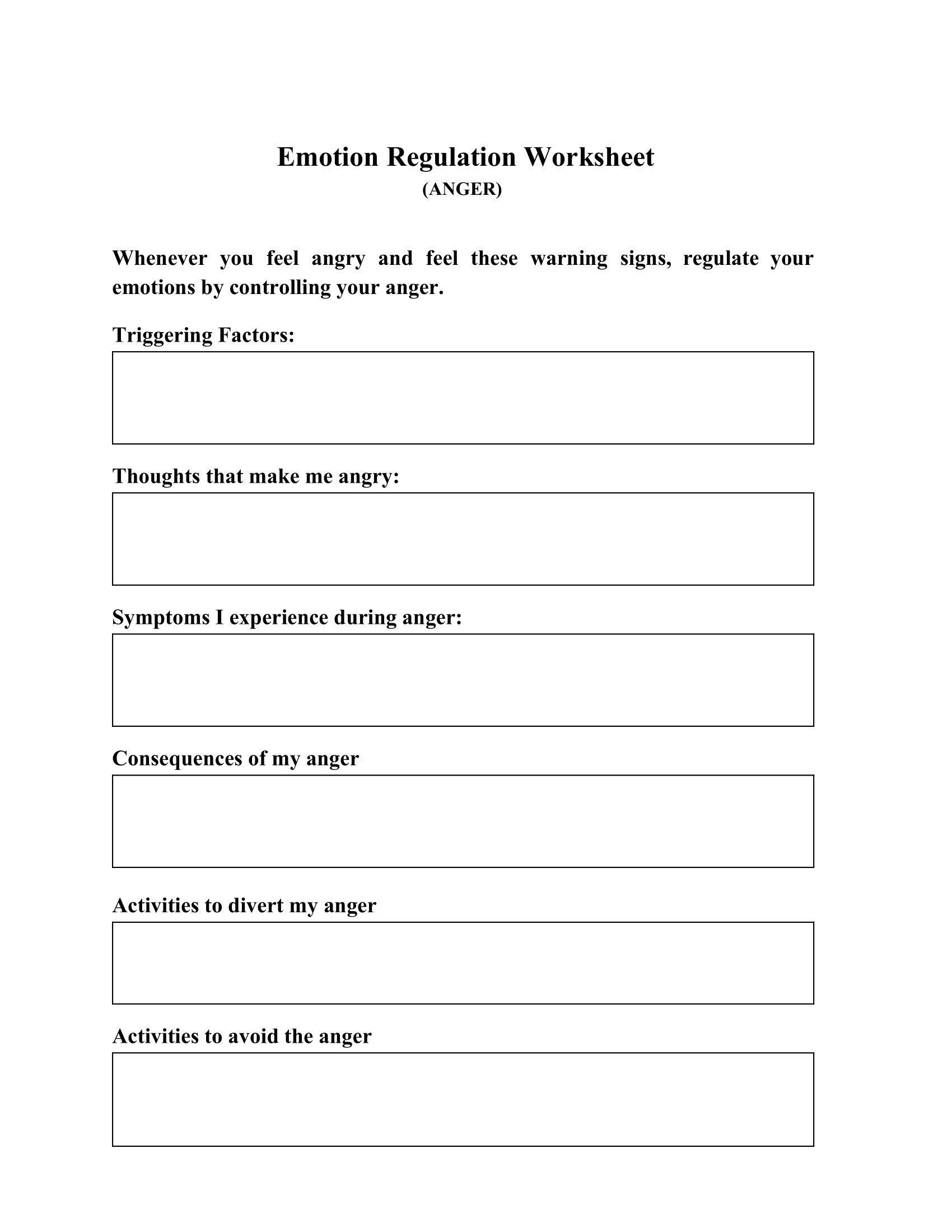 Emotion Regulation Worksheet Mental Health Worksheets
