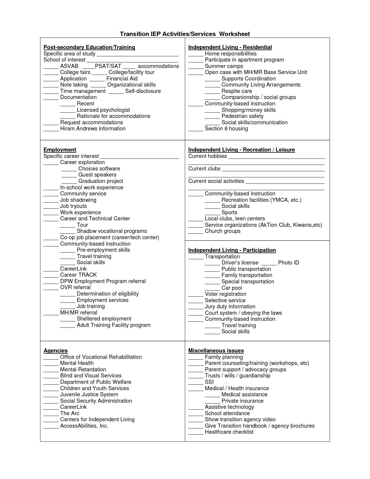 Free Printable Independent Living Skills Worksheets Printable Worksheets