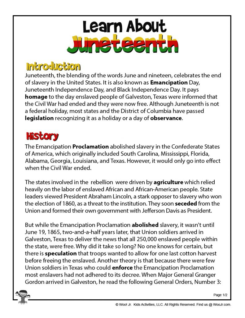 Juneteenth Worksheet Juneteenth Word Search And Vocabulary Worksheet 