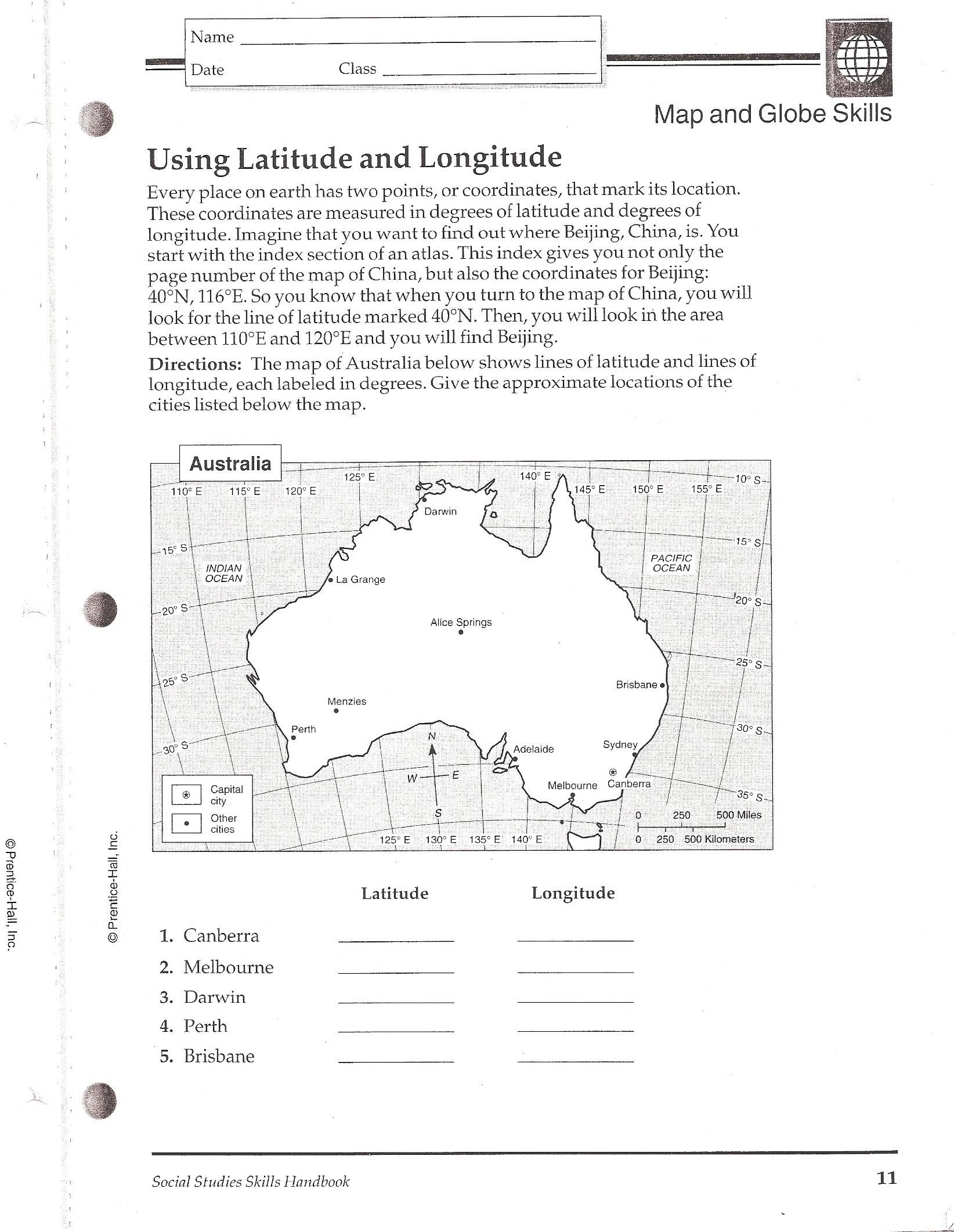 Longitude And Latitude Worksheets