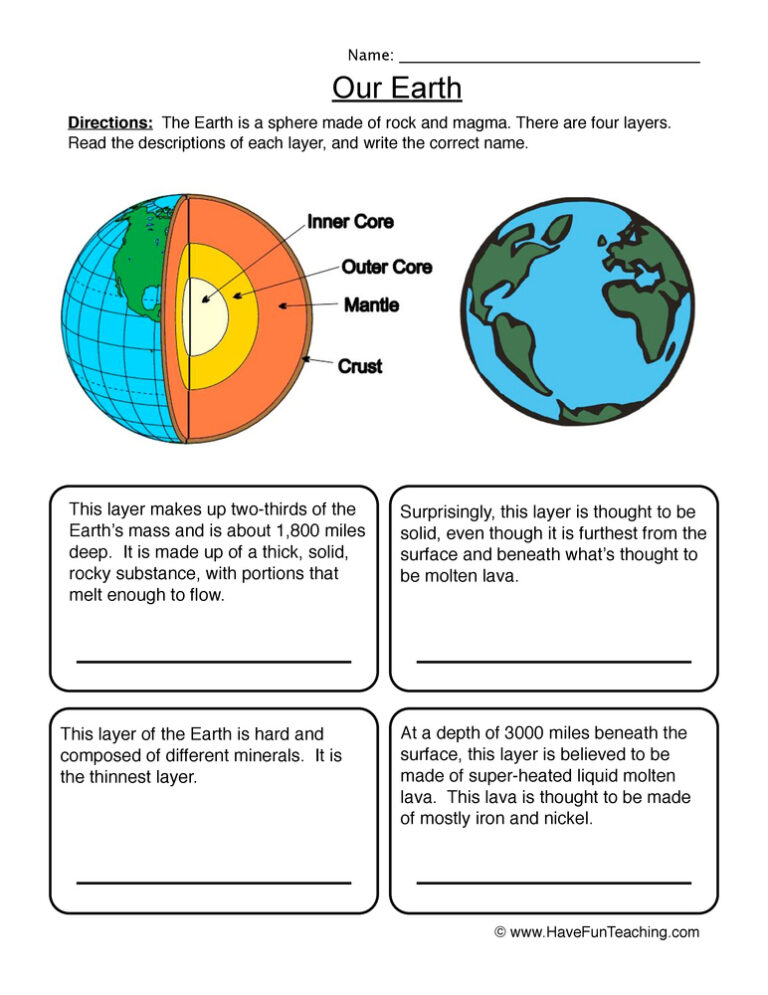 free printable layers of the earth worksheets pdf Printable Worksheets