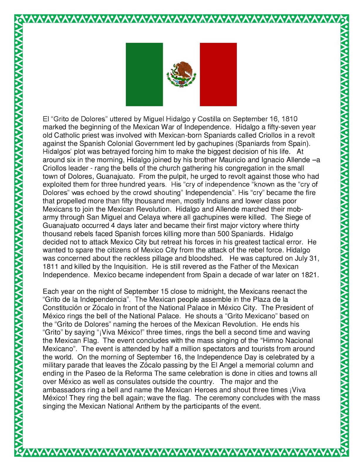 Free Printable Mexican Independence Day Worksheets Printable Worksheets