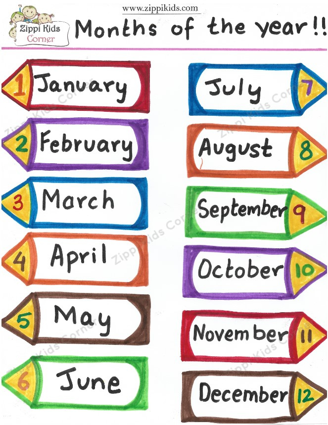 Months Of The Year Worksheets Zippi Kids Corner