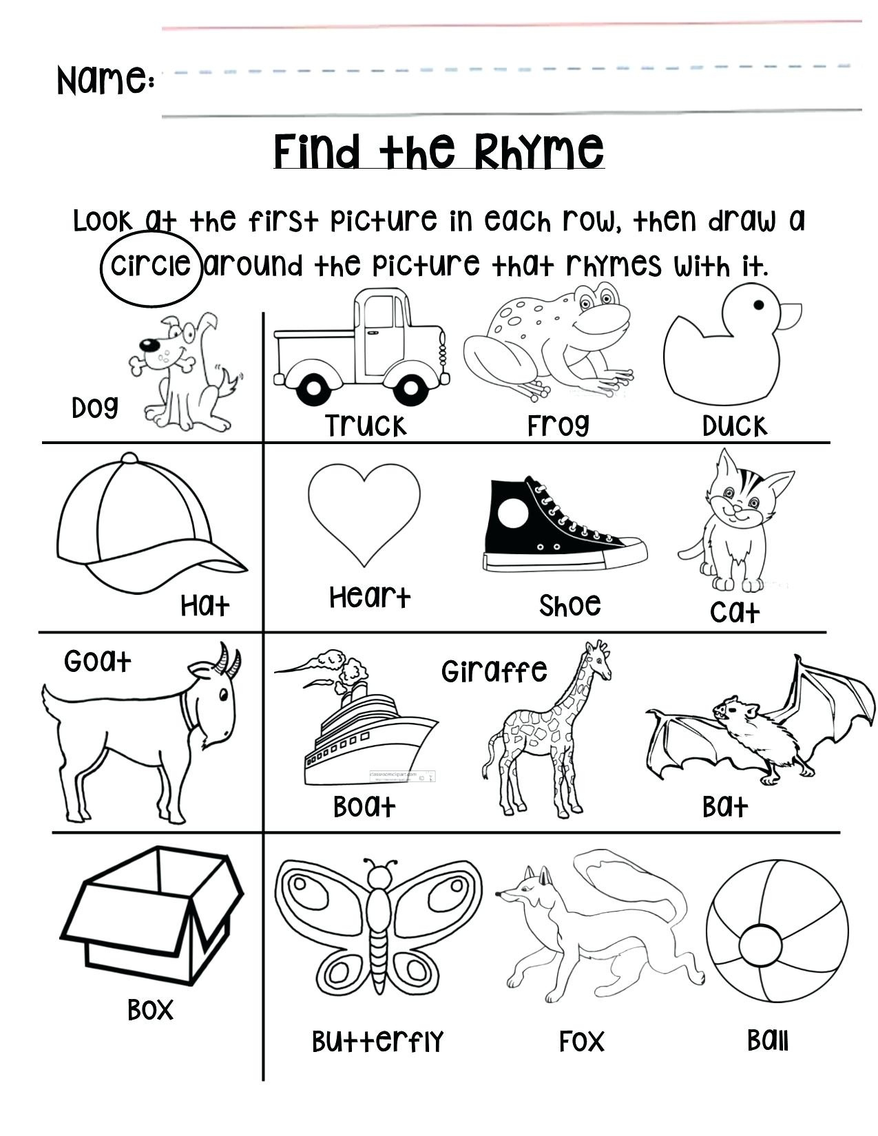 Free Printable Rhyming Words For Kindergarten Printable Worksheets