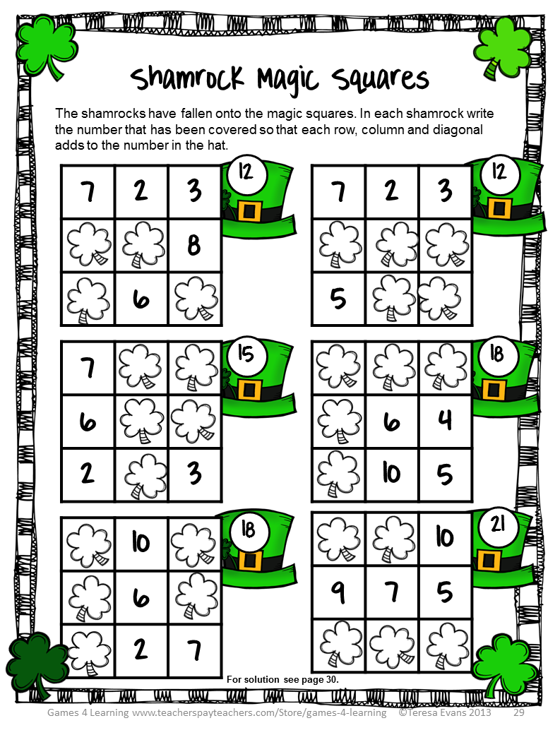 Fun Games 4 Learning St Patrick 39 s Day Math FREEBIES