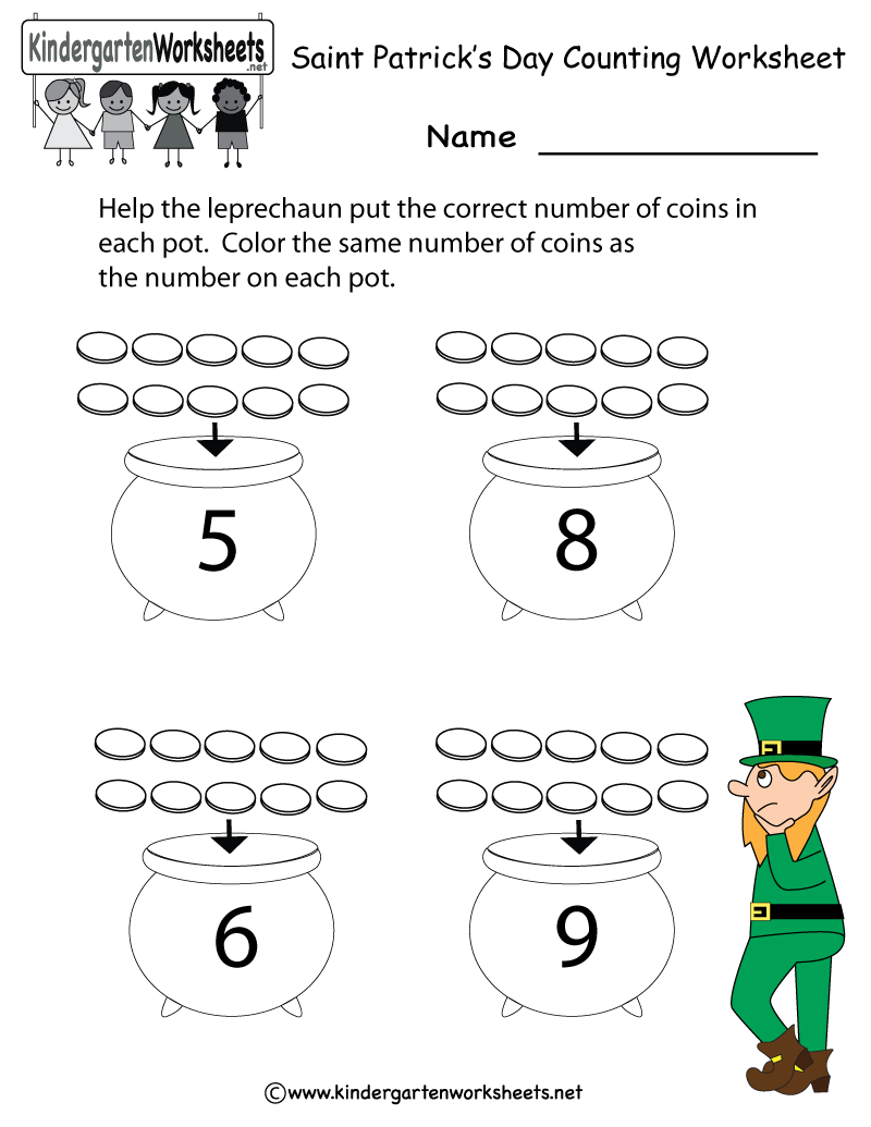 Saint Patrick 39 s Day Counting Worksheet Free Kindergarten Holiday 