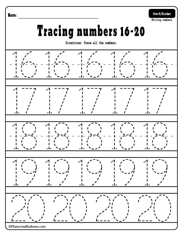 Numbers 1 20 Tracing Worksheets Free Printable PDF Numbers Preschool 
