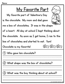 Valentine 39 s Day Reading Comprehension By A Teachable Teacher TpT