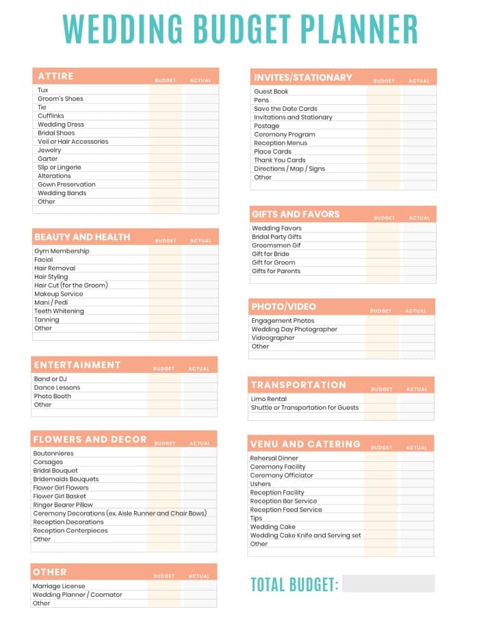 Free Printable Wedding Budget Planner Worksheet