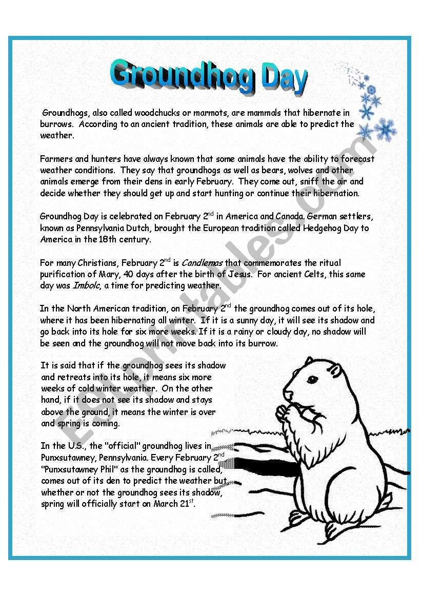 Groundhog Day ESL Worksheet By Anna P