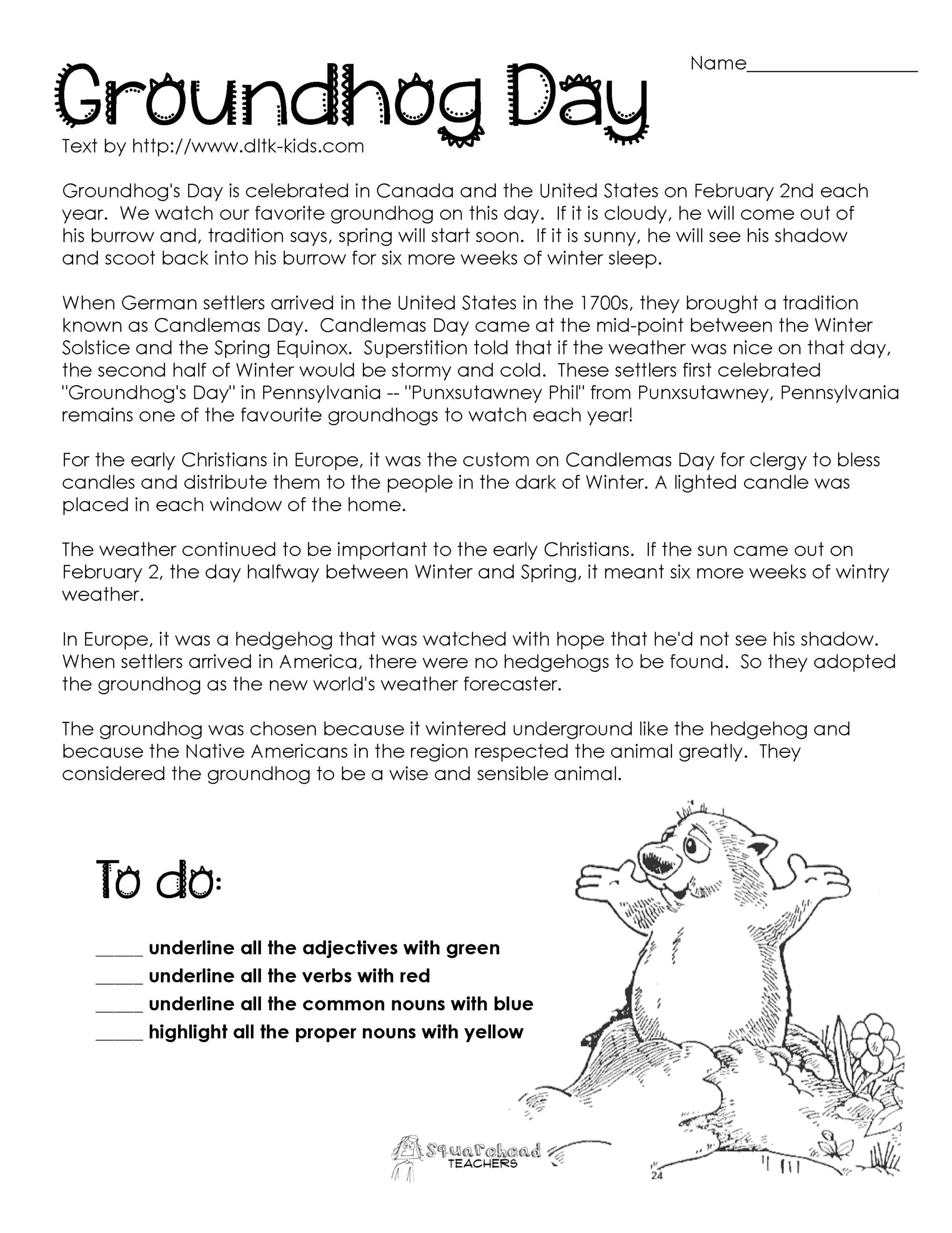 Free Printable Groundhog Day Reading Comprehension Worksheets Free 