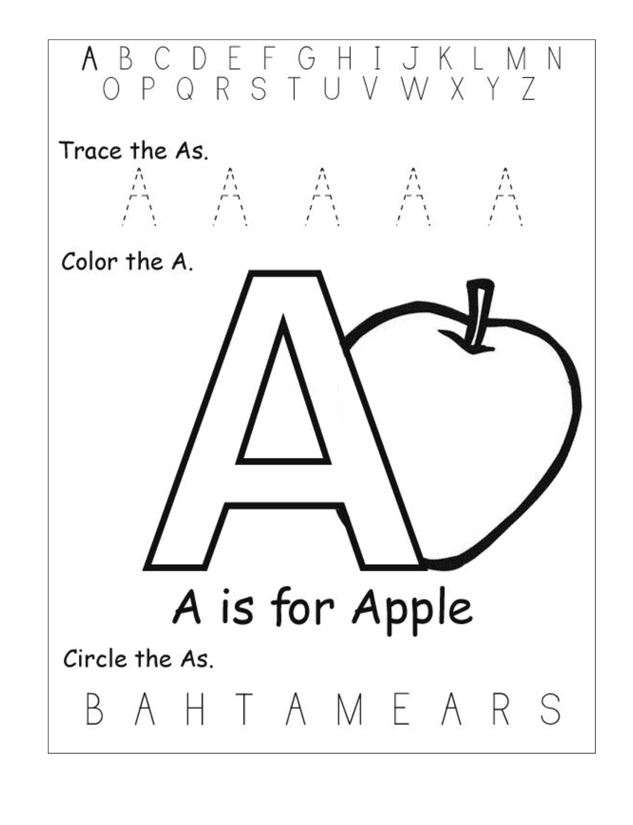 Printable Letter A Worksheets For Kindergarten Preschoolers One 