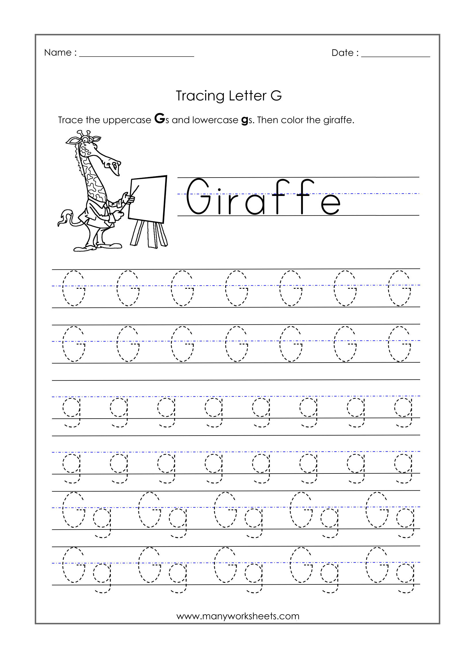 Lowercase Letter G Tracing Worksheets For Preschool Name Tracing 