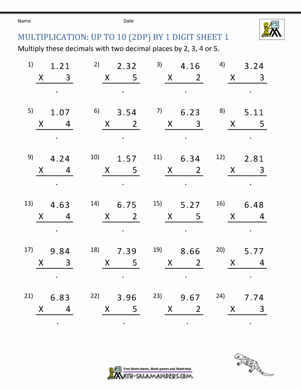 Awesome 5th Grade Math Worksheets Printable Multiplication Sheet 5th 