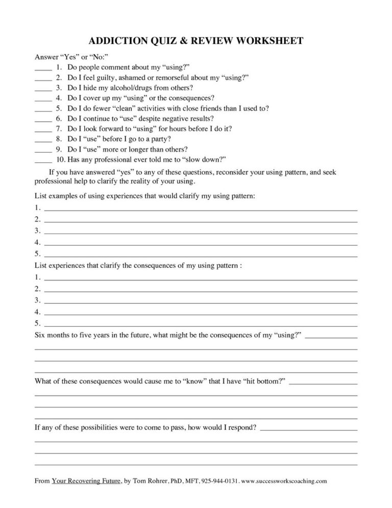 printable addiction recovery worksheets Printable Worksheets