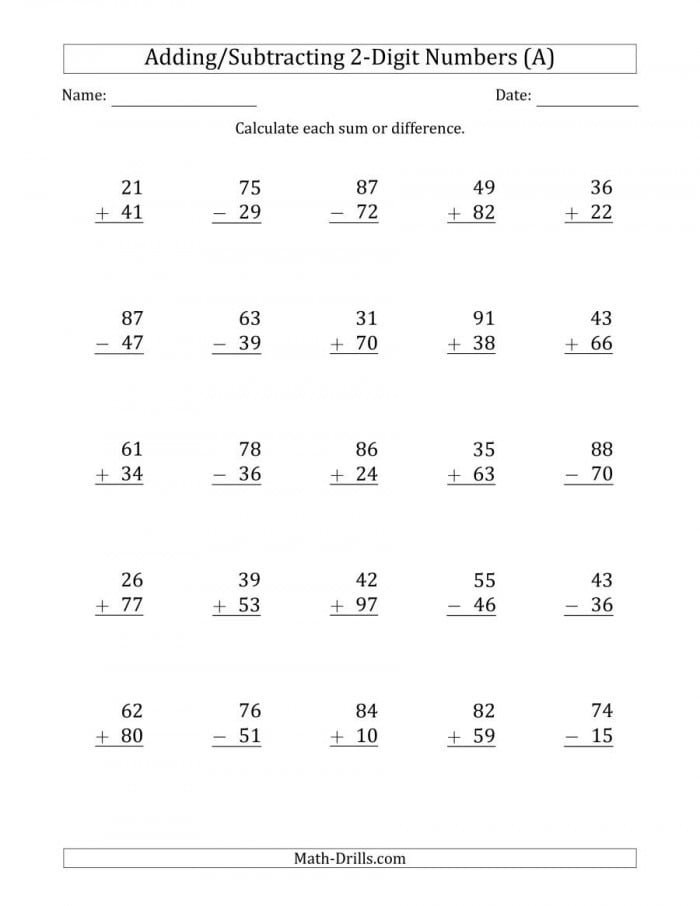 Multi Digit Addition And Subtraction Printable Worksheets For Free