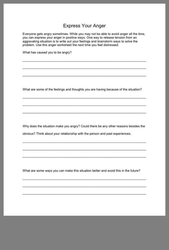 printable anger management exercises for adults | Printable Worksheets