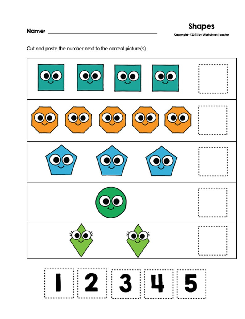 30 Cut And Paste Numbers 1 5 Printable Worksheets Preschool Etsy