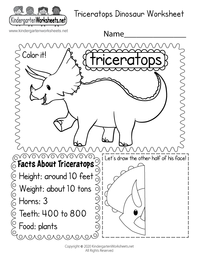 Triceratops Dinosaur Worksheet For Kindergarten Free Printable 
