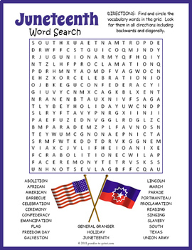Juneteenth Word Search By Puzzles To Print Teachers Pay Teachers