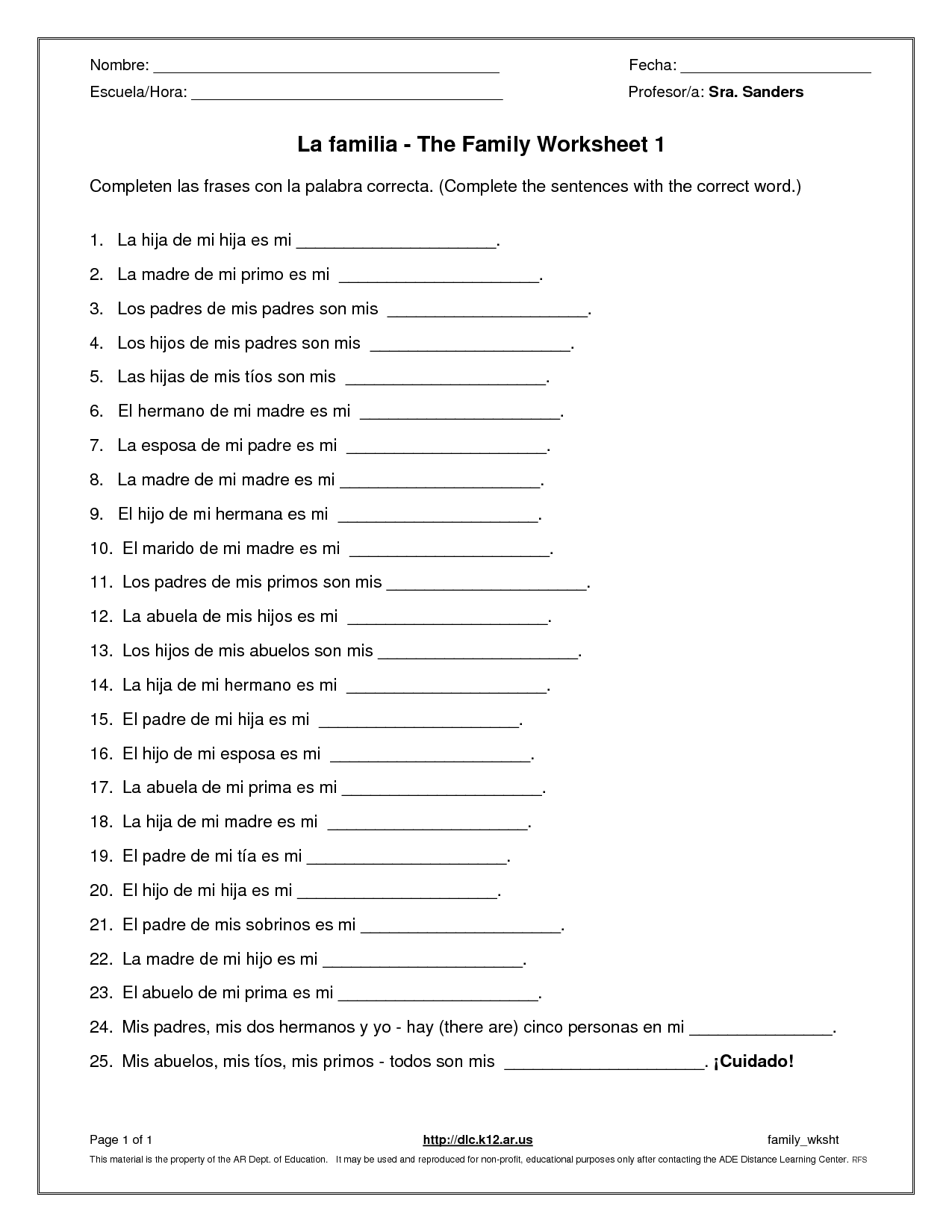 Spanish 1 Worksheets For High School Pdf Worksheets Free Download