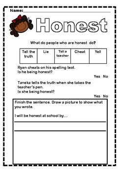 Honest Character Worksheet By WonderfulWorksheets123 TpT