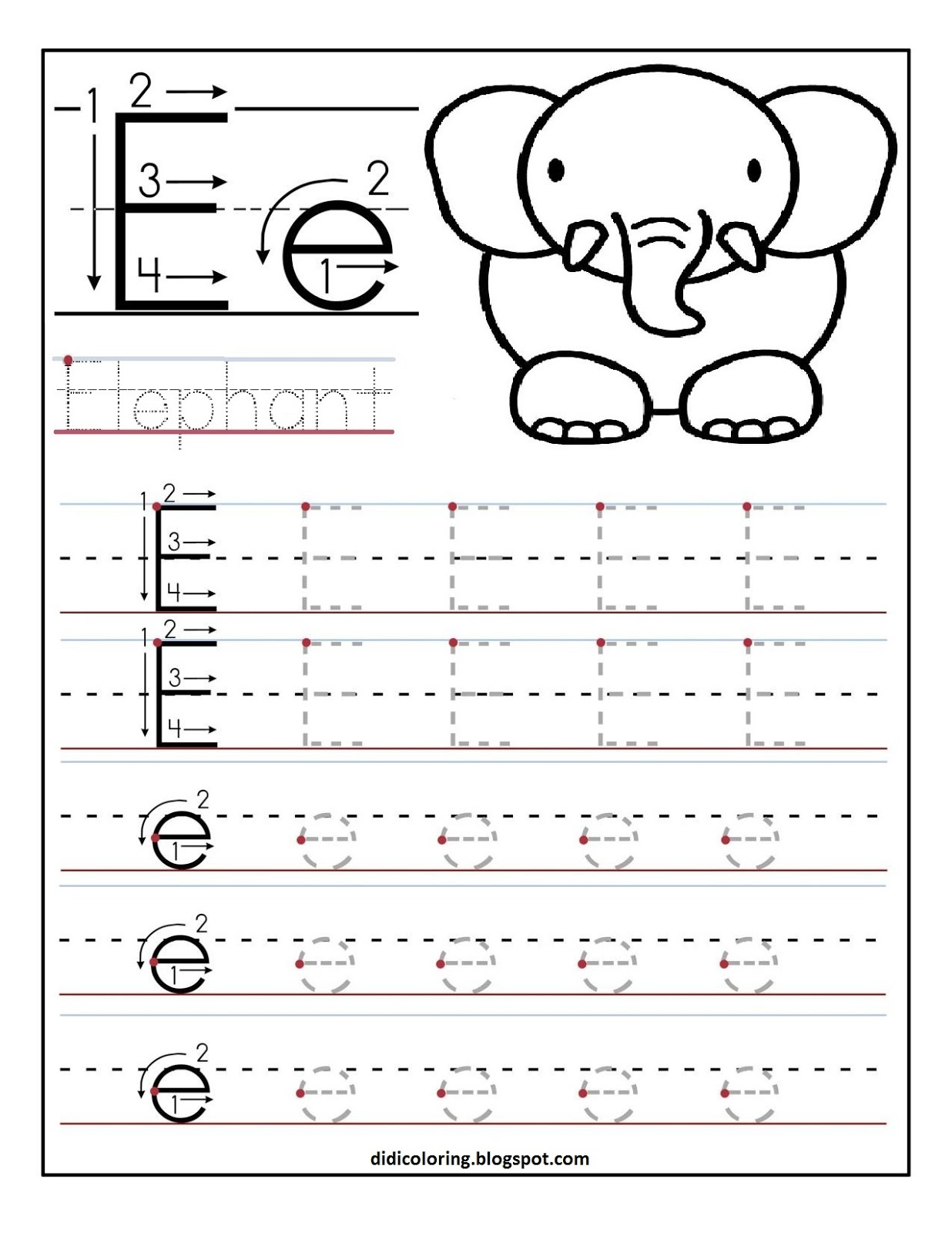 Free Printable Worksheet Letter E For Your Child To Learn And Write 
