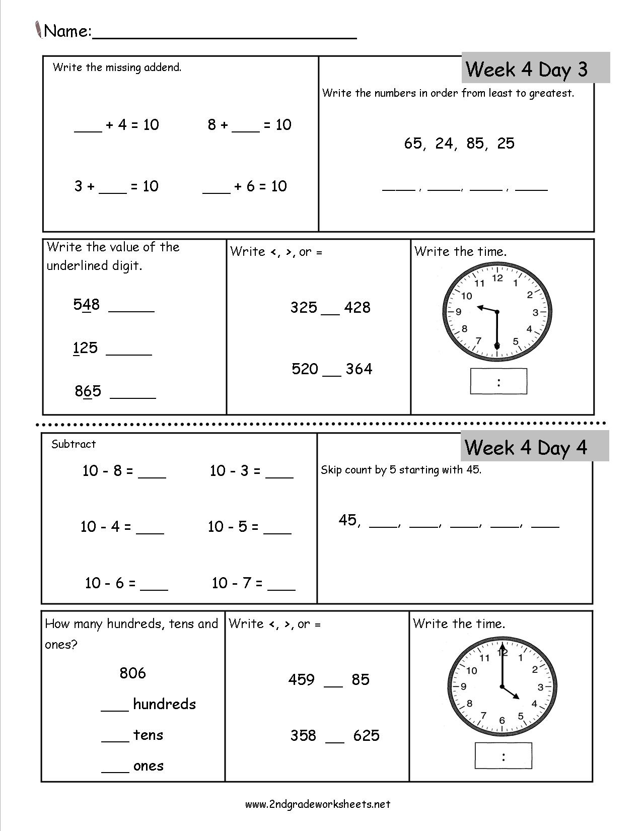 Free Printable Math Worksheets For 2st Grade