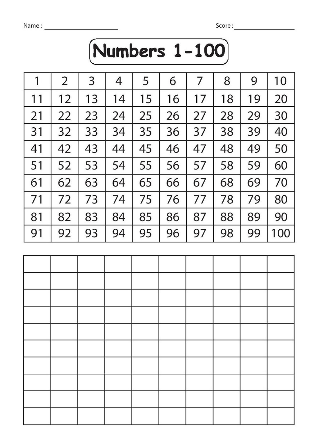 Number Sheets 1 100 Printable