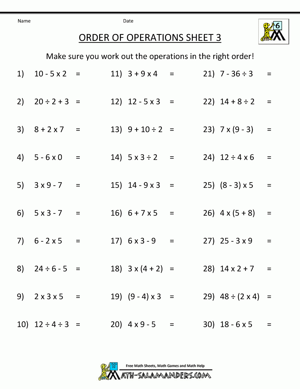 24 Printable Order Of Operations Worksheets To Master Pemdas 