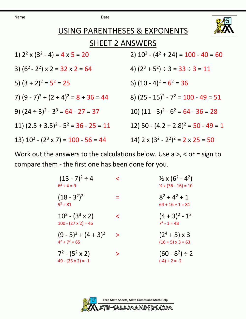 Printable Order Of Operations Cheat Sheet