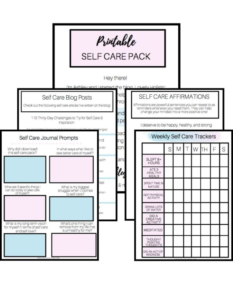 Free Printable Self Care Worksheets Pack Weekly Tracker Affirmations 