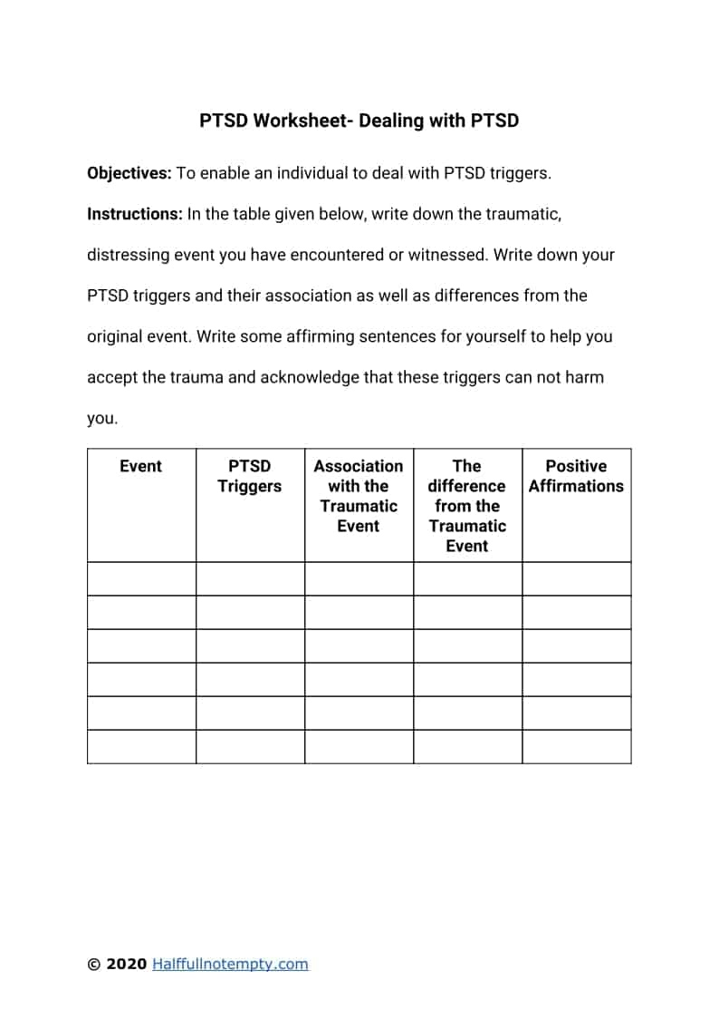 PTSD Worksheets 7 OptimistMinds
