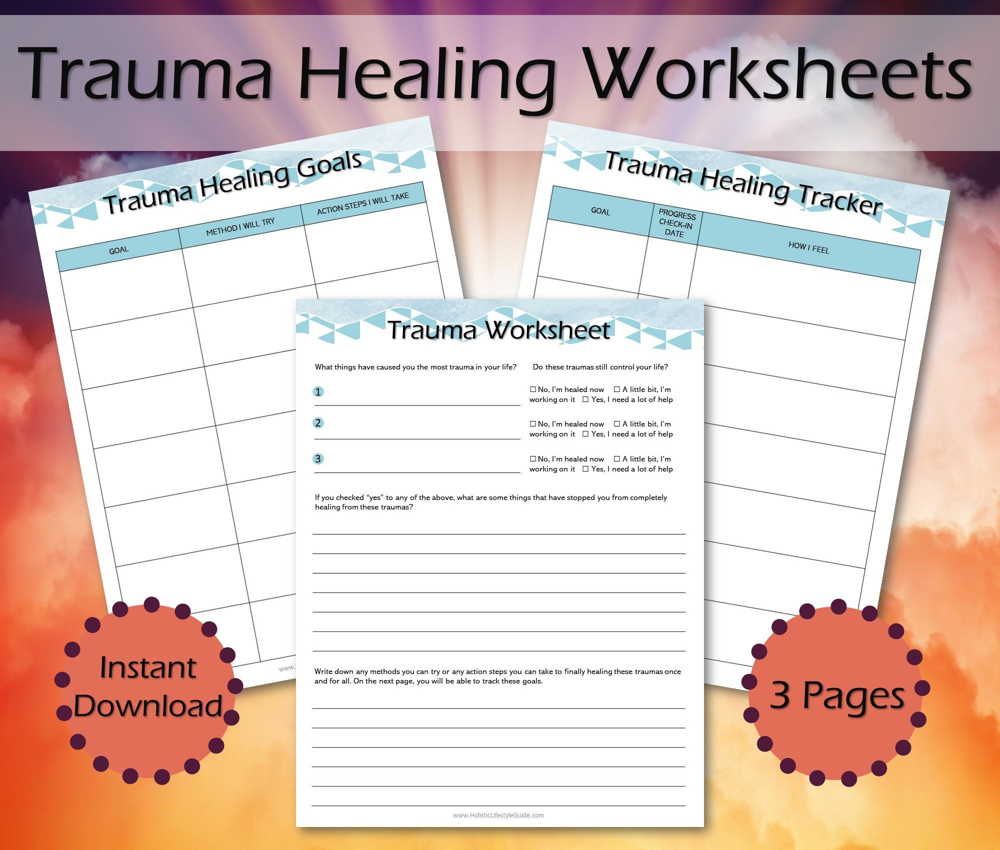Trauma Worksheets Printable Therapy Journal PTSD Workbook Etsy