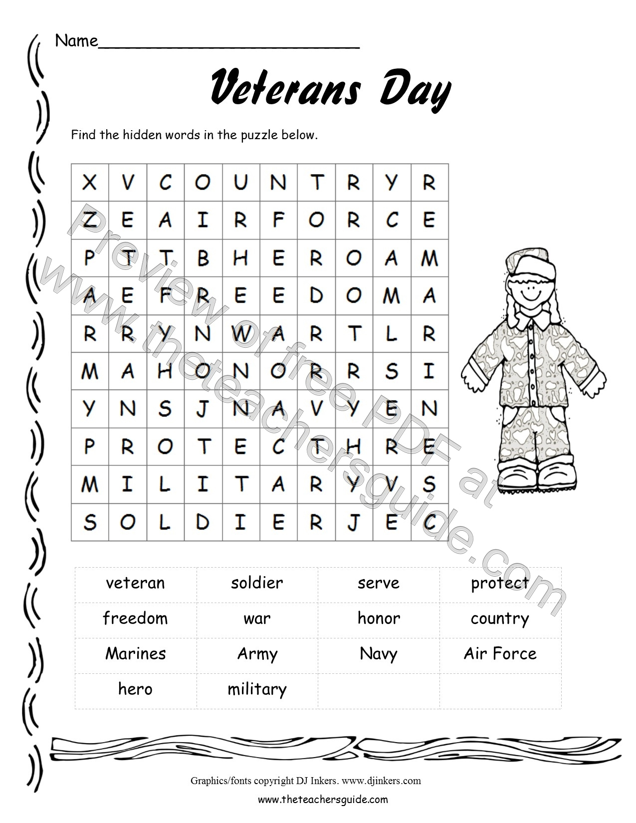 Veterans 39 Day Lesson Plans Themes Printouts Crafts