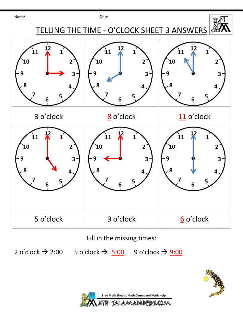 Telling Time Worksheets O 39 clock And Half Past Kindergarten Clock