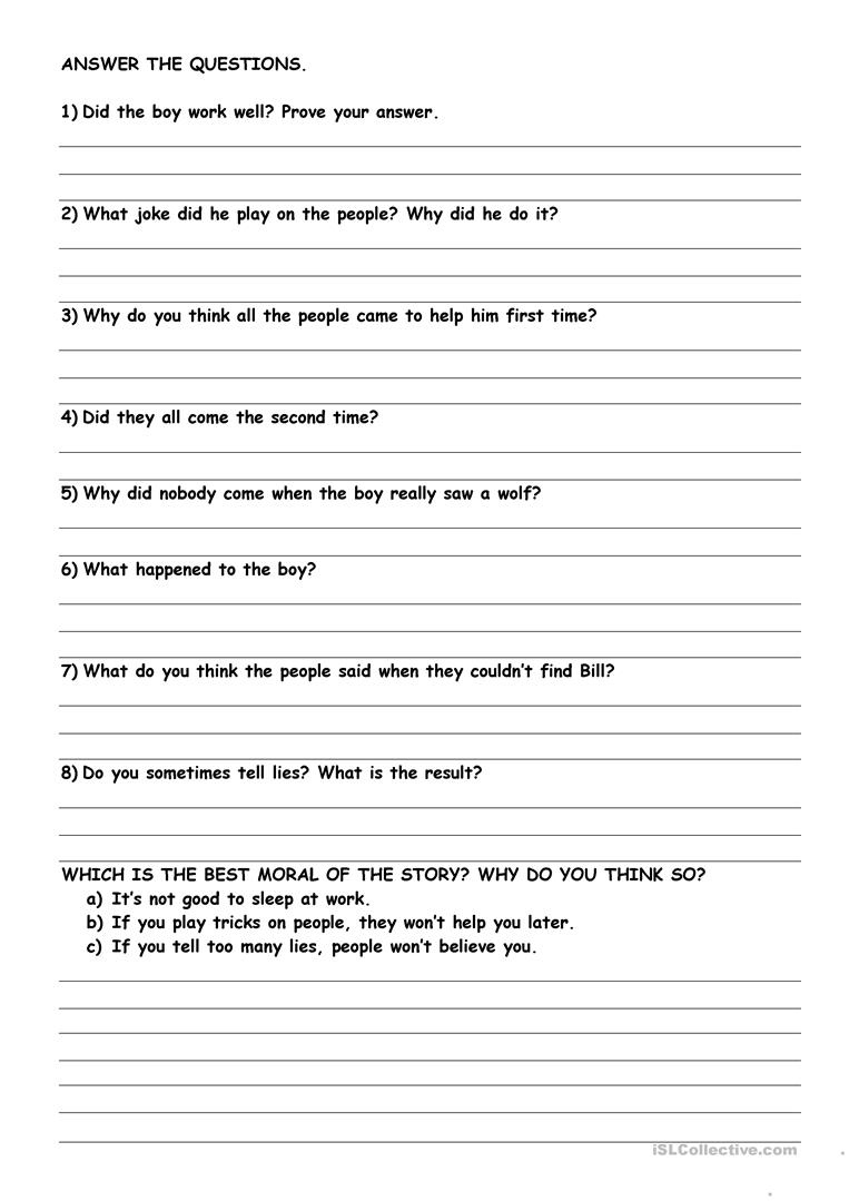 The Boy Who Cried Wolf Worksheet Free ESL Printable Worksheets Made 