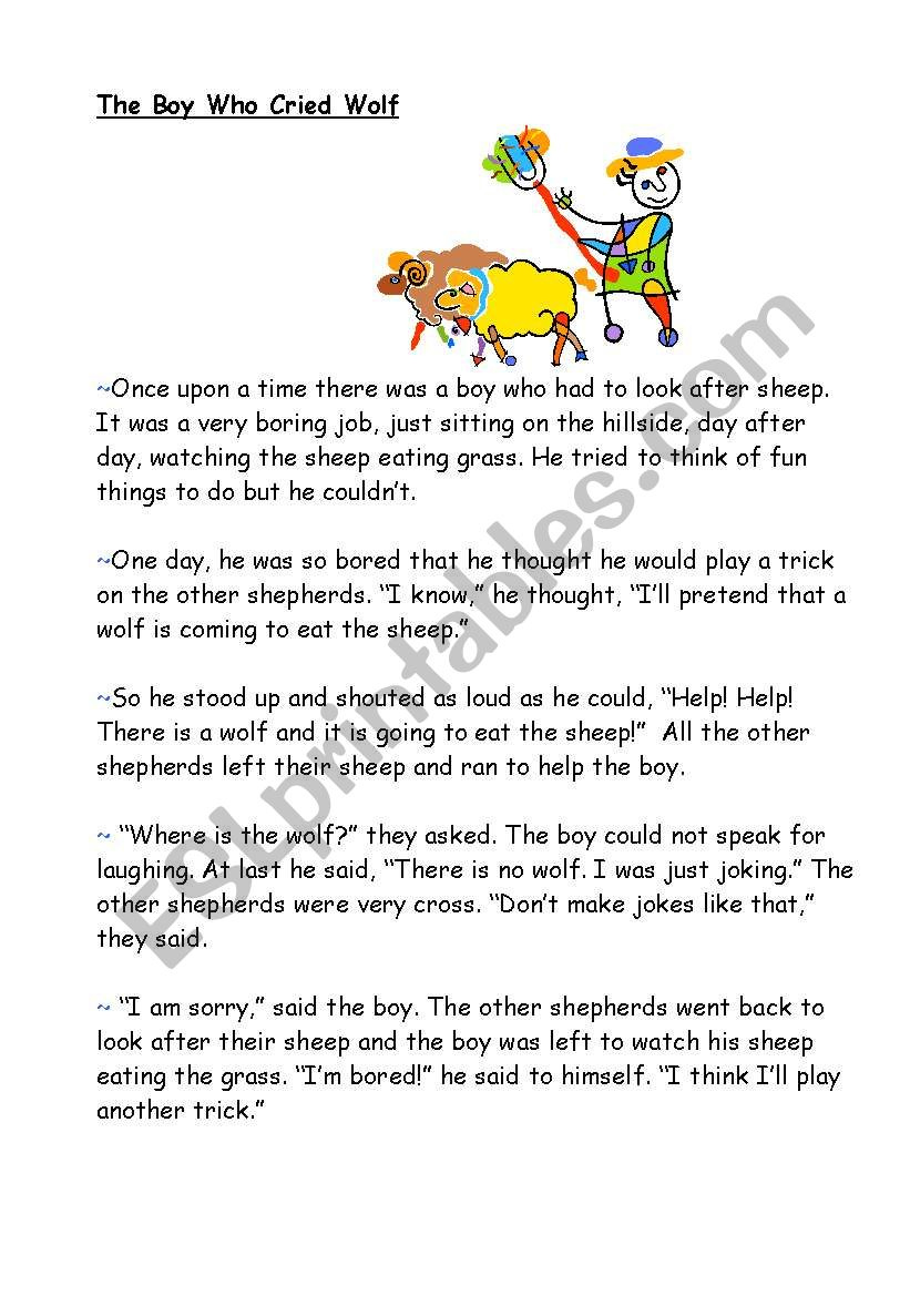The Boy Who Cried Wolf ESL Worksheet By Face2face