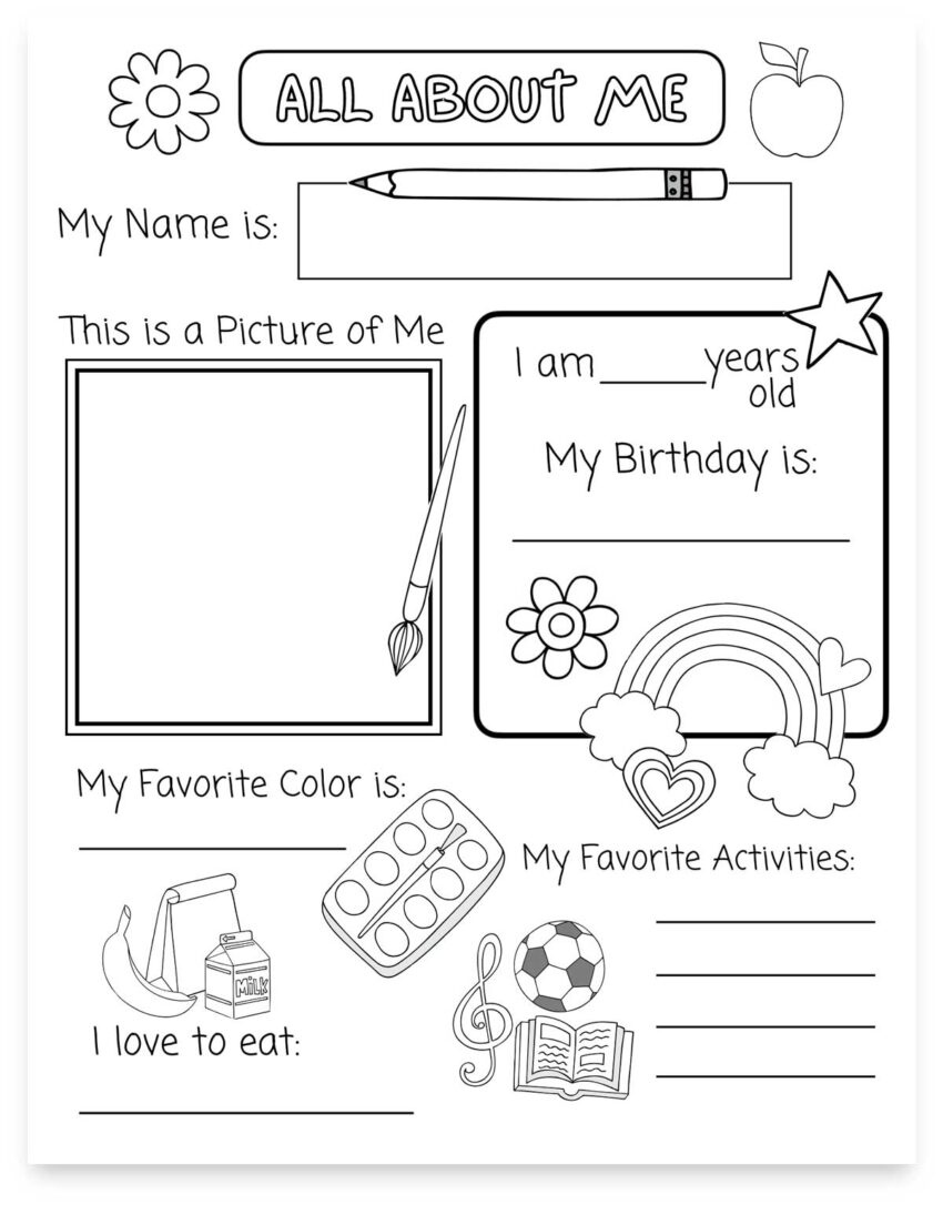 All About Me Printable Preschool Worksheet Free PDF MindyMakes