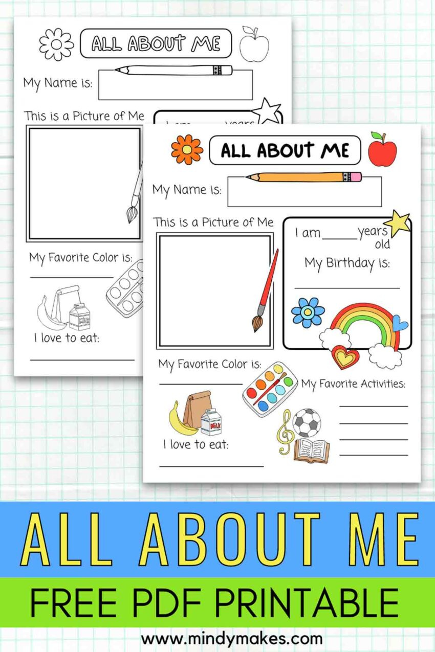 All About Me Printable Preschool Worksheet Free PDF MindyMakes