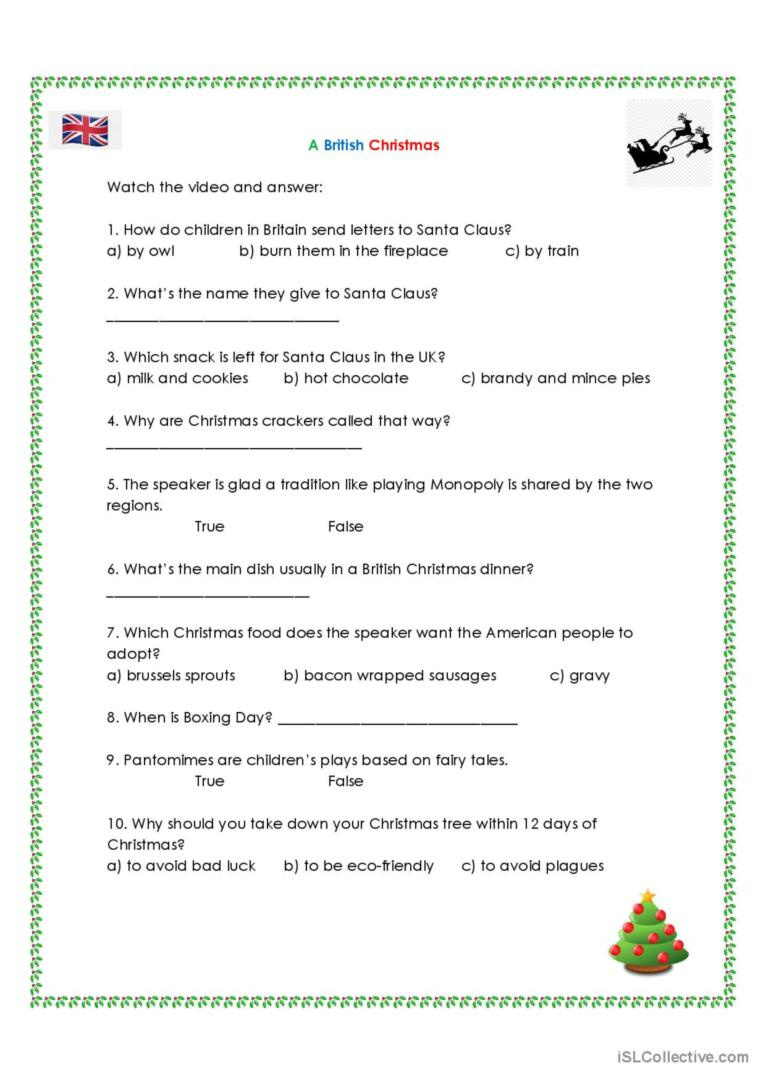 A British Christmas: English Esl Worksheets Pdf &amp;amp; Doc pertaining to Christmas In England Worksheets