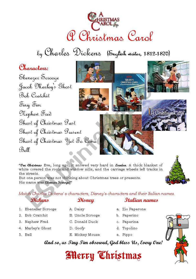 A Christmas Carol - Esl Worksheetcustomer for Christmas Carol Worksheets